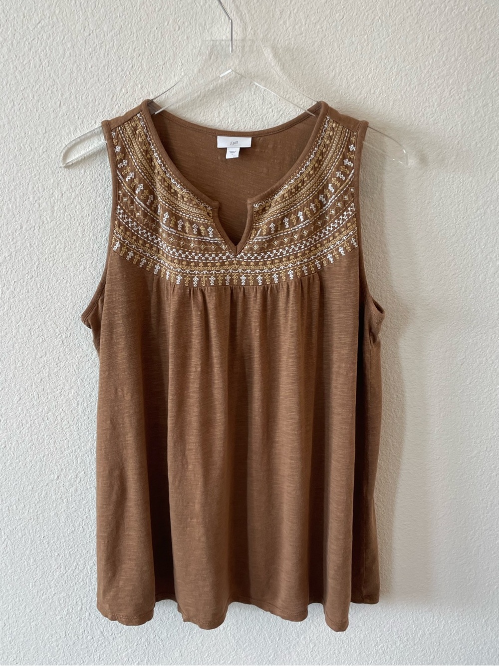 J. Jill Sleeveless Embroidered Yoke Tank Top